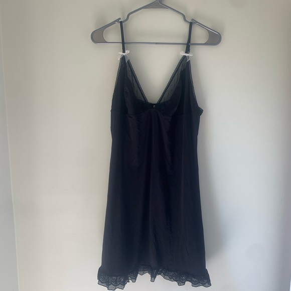 Vintage black lace lingerie pink bow babydoll coquette slip dress - Picture 2 of 4